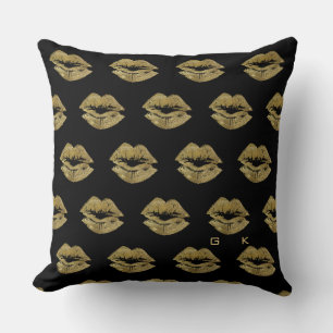 Elegant Gold Glitter Lips Pattern Cushion