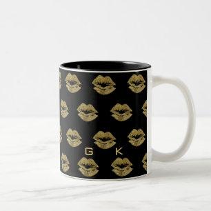 Elegant Gold Glitter Lips Pattern Two-Tone Coffee Mug