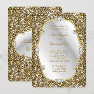 Elegant Gold Glitter Look Diamond Birthday Party A Invitation