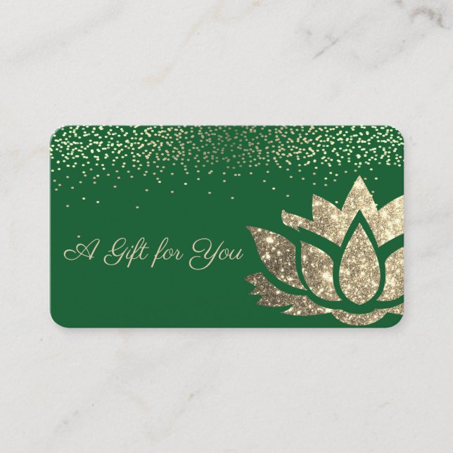 Elegant Gold Glitter Lotus,Confetti,Green Discount Card (Front)