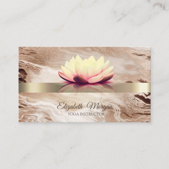 Elegant Gold Glitter Lotus Flower Marble Business Card (Front)