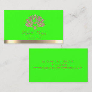 Elegant Gold Glitter Lotus Green Neon Business Card