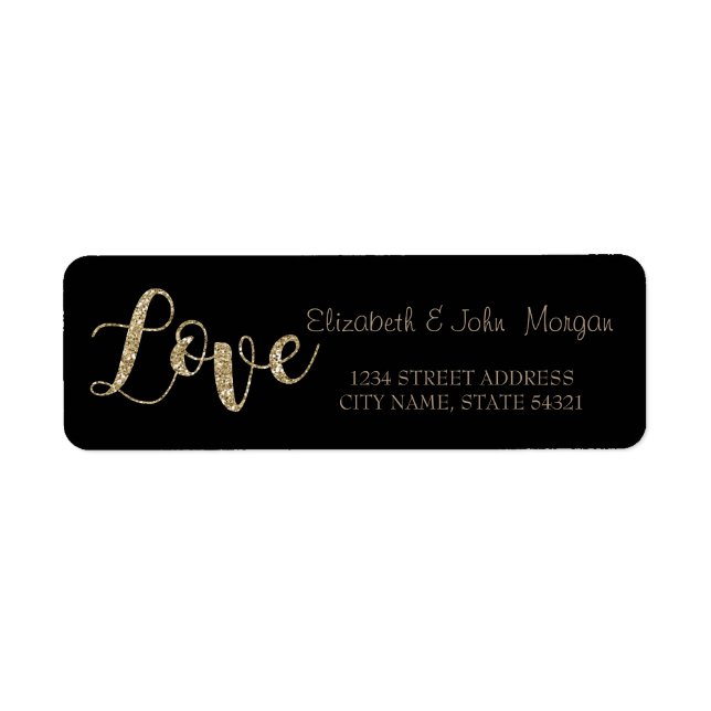 Elegant,Gold Glitter Love,Black  Address Label (Front)