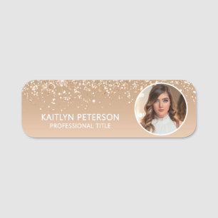 Elegant Gold Glitter Magnetic Employee Photo ID Name Tag