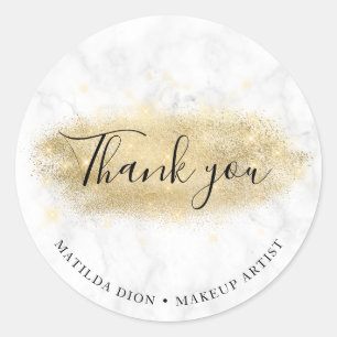 Elegant gold glitter marble makeup artist classic round sticker