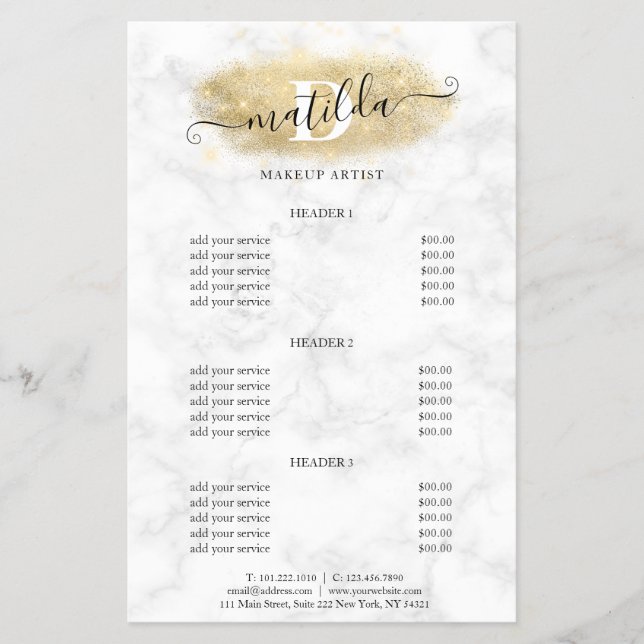 Elegant gold glitter marble makeup artist  flyer (Front)