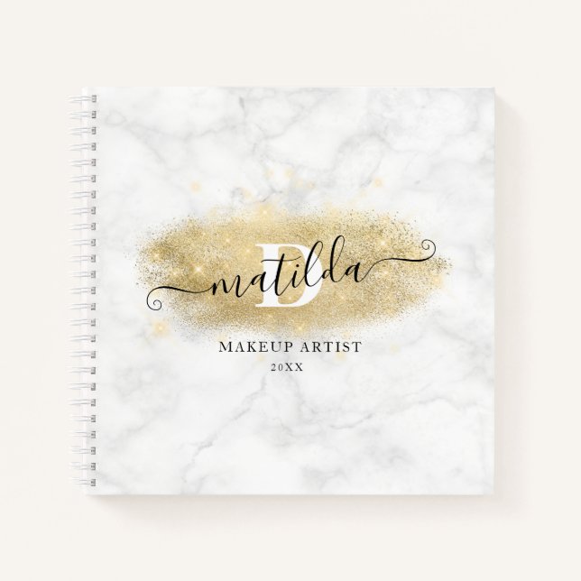 Elegant gold glitter marble makeup artist  notebook (Front)
