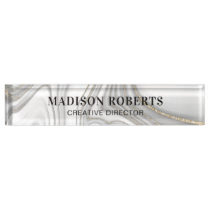 Elegant gold glitter marble name  nameplate