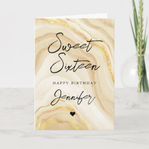 Elegant Gold Glitter Marble Sweet 16 Birthday Card