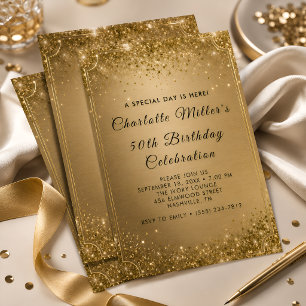 Elegant Gold Glitter Milestone Birthday Invitation