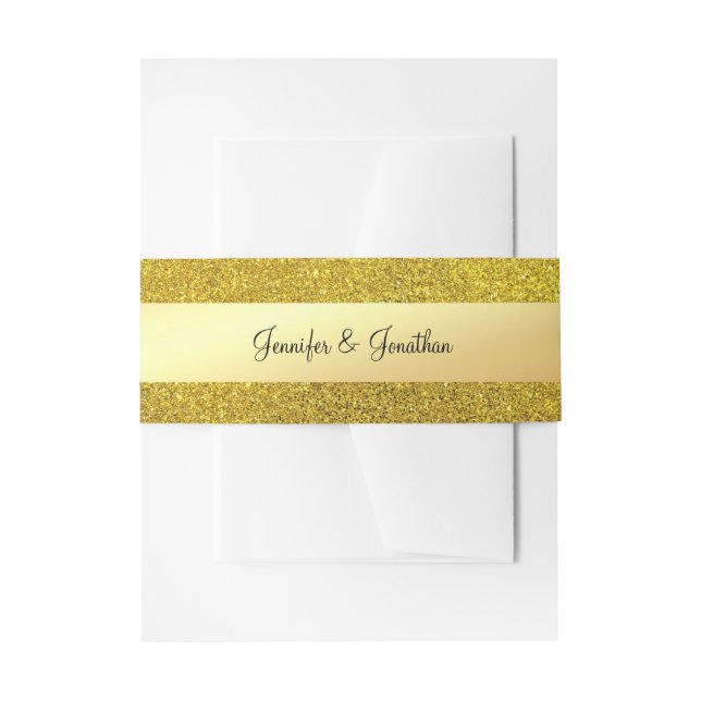 Elegant Gold Glitter Modern Calligraphy Script Invitation Belly Band (Front Example)