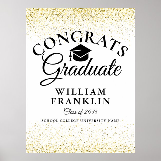 Elegant Gold Glitter Modern Graduation Sign (Front)