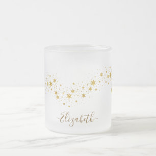 Elegant Gold Glitter Monogram Name Frosted Glass Coffee Mug