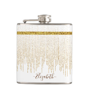 Elegant Gold Glitter Monogram Name Hip Flask