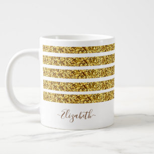 Elegant Gold Glitter Monogram Name Large Coffee Mug