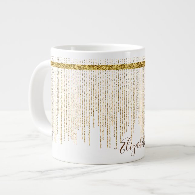 Elegant Gold Glitter Monogram Name Large Coffee Mug (Front Left)