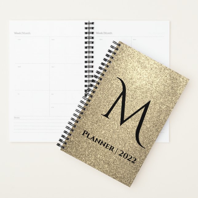 Elegant Gold Glitter Monogram Name Planner (Display)