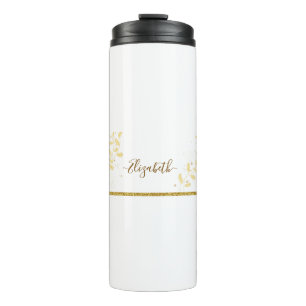 Elegant Gold Glitter Monogram Name Thermal Tumbler