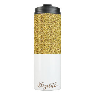Elegant Gold Glitter Monogram Name Thermal Tumbler