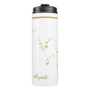 Elegant Gold Glitter Monogram Name Thermal Tumbler