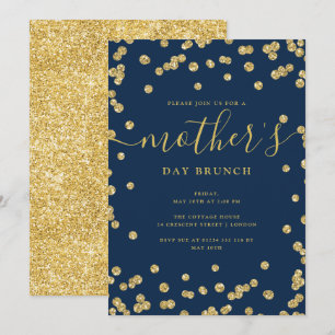 Elegant Gold Glitter Mother's Day Brunch Navy Invitation