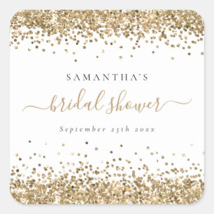 Elegant Gold Glitter Name Date Bridal Shower Square Sticker
