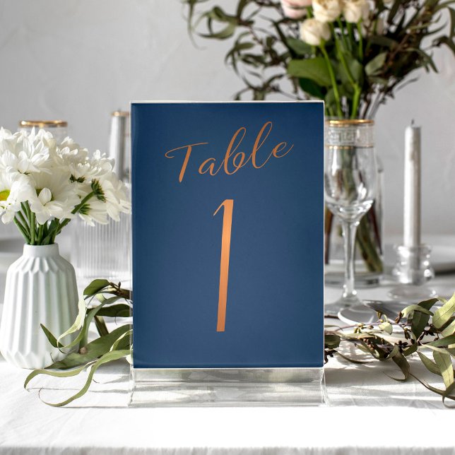 Elegant gold glitter navy wedding table number (Creator Uploaded)