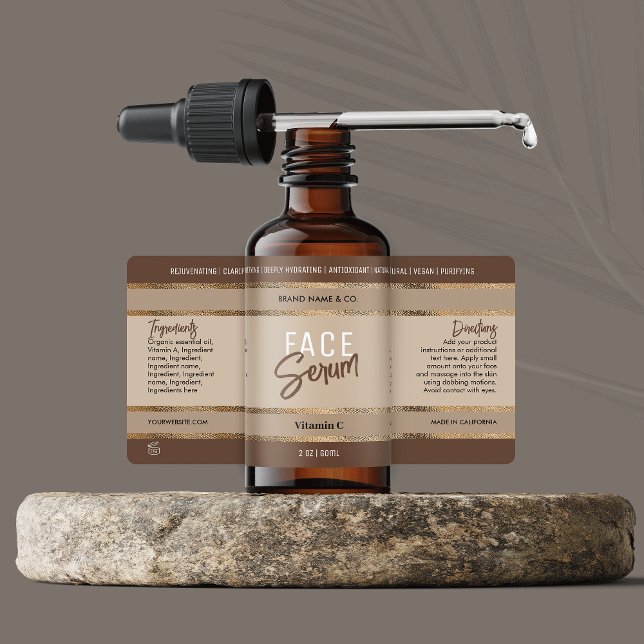 Elegant Gold Glitter Neutral Beige Cosmetic Bottle (Elegant gold glitter and beige cosmetic bottle wrap around label design)