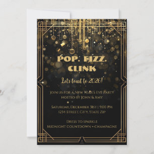 Elegant Gold Glitter New Year’s Eve Invitation