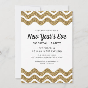 Elegant Gold Glitter New Years Eve Cocktail Party Invitation