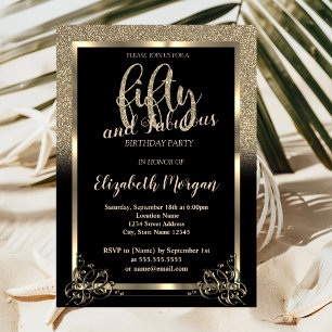 Elegant Gold Glitter Ombre 50th Birthday Party Invitation