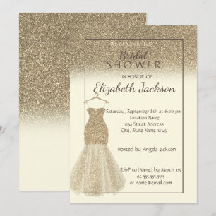 Elegant Gold Glitter Ombre , Dress   Bridal Shower Invitation