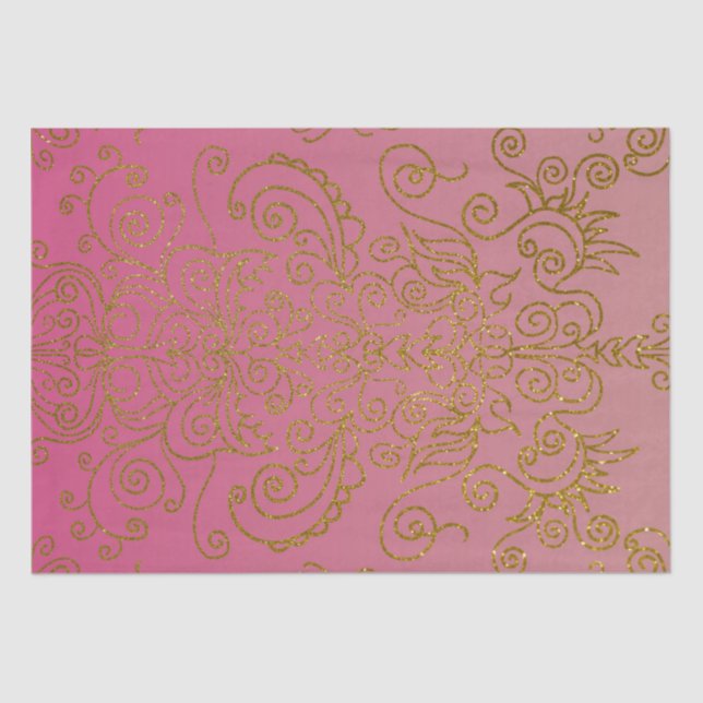Elegant Gold Glitter Ornaments On Pink Gradient  Tissue Paper (Front)