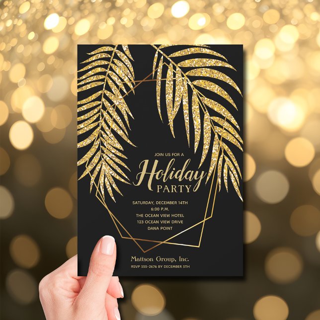Elegant Gold Glitter Palm Holiday Christmas Invitation (Elegant Gold Glitter Palm Holiday Christmas Invitations - INSTANT DOWNLOAD and/or PRINTED)