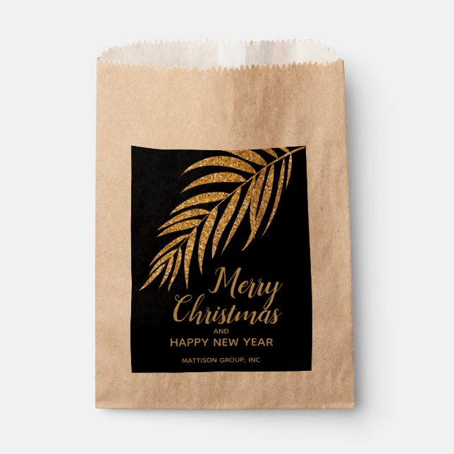 Elegant Gold Glitter Palm Holiday Christmas Treat Favour Bags (Front)