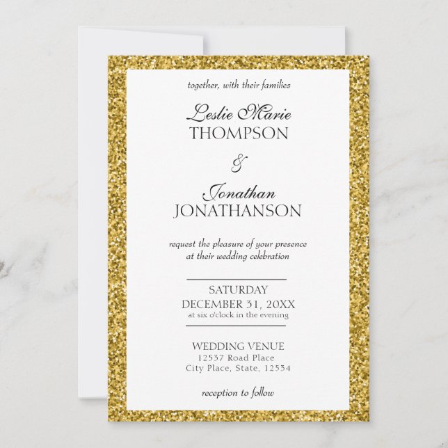 Elegant Gold Glitter Party Wedding Invitation (Front)