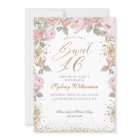 Elegant Gold Glitter Peony Florals Sweet 16