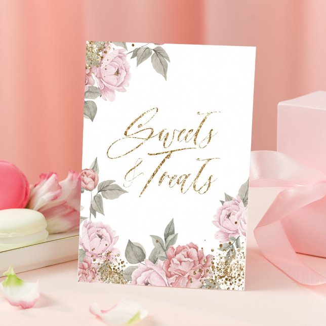 Elegant Gold Glitter Peony Florals Sweets & Treats Poster (Creator Uploaded)