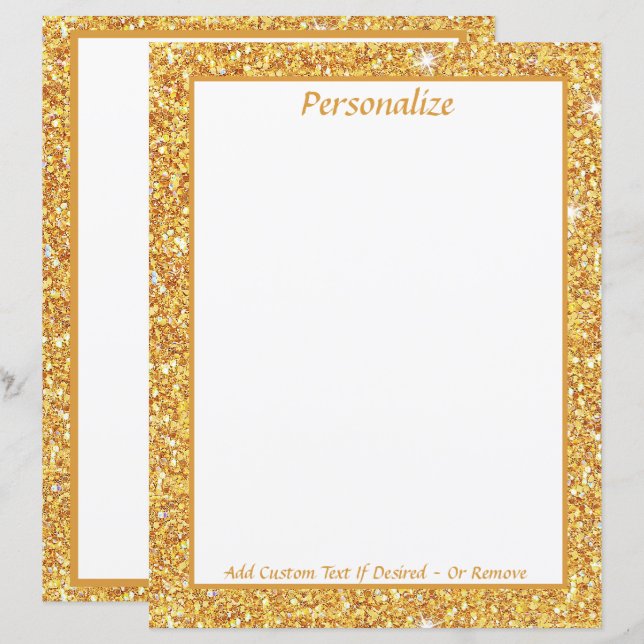 Elegant Gold Glitter Personalise Stationery Paper (Front/Back)