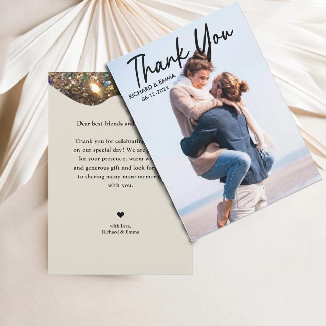 Elegant Gold Glitter | Personalised Photo Wedding  Thank You Card (Creator Uploaded)