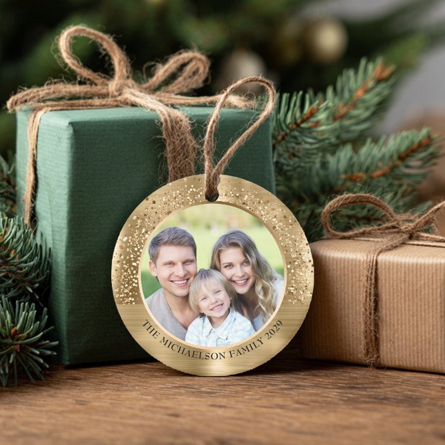 Elegant Gold Glitter Photo Metallic Christmas Ceramic Tree Decoration (Elegant Gold Glitter Photo Metallic Christmas Ceramic Ornament
)