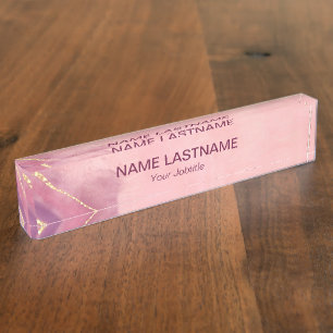 Elegant Gold Glitter Pink Agate Marble Sparkle Nameplate