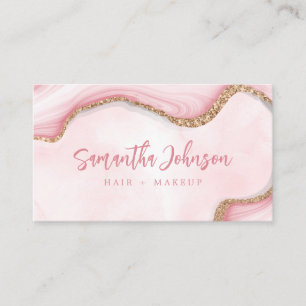 Elegant Gold Glitter Pink Marble Swirl Watercolor Business Card