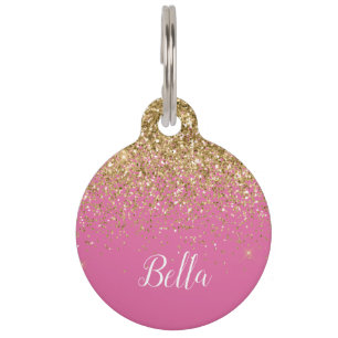 Elegant Gold Glitter Pink Personalised Pet ID Tag