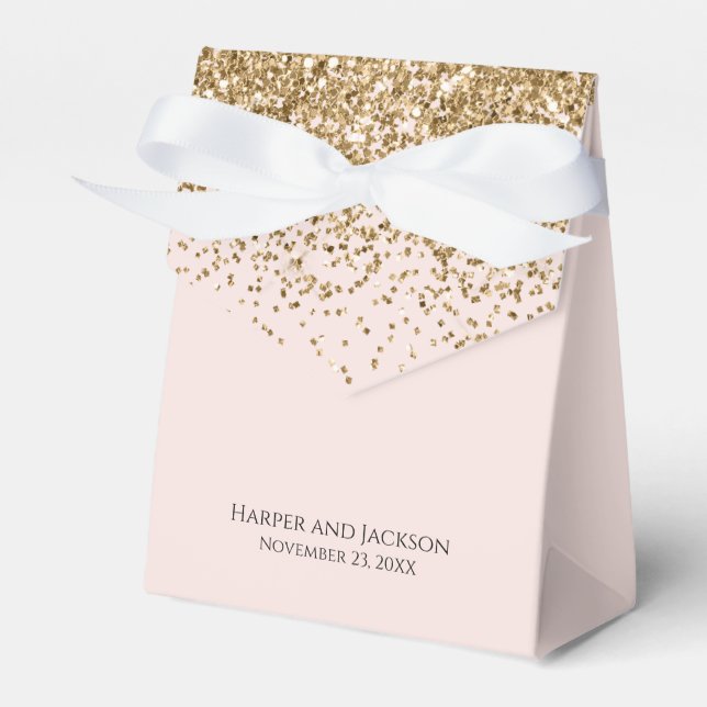 Elegant Gold Glitter Pink Wedding Favour Box (Front Side)