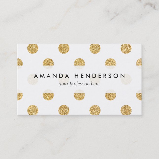 Elegant Gold Glitter Polka Dots Pattern Business Card (Front)