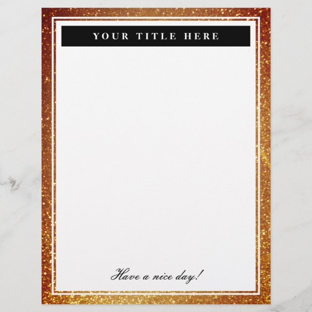 Elegant gold glitter print border stationery paper (Front)