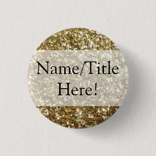 Elegant Gold Glitter Printed Wedding 3 Cm Round Badge