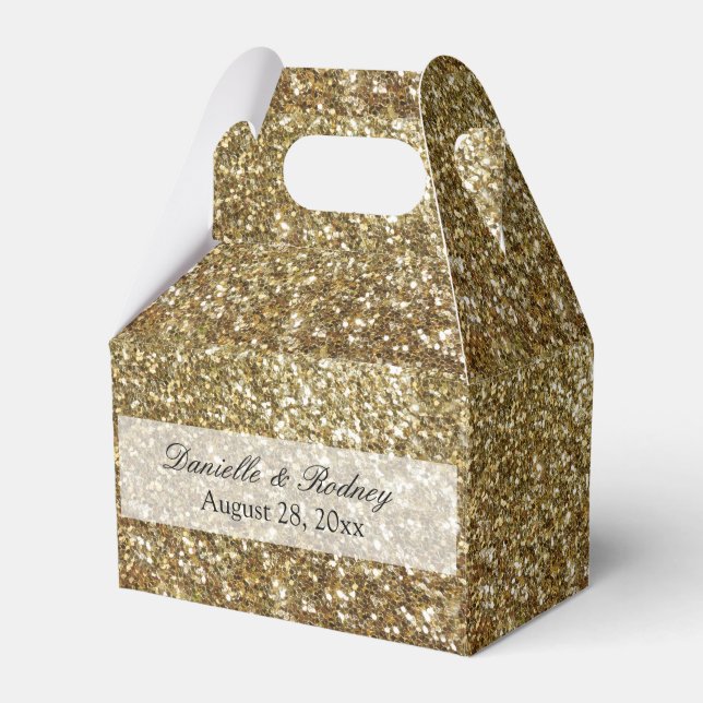 Elegant Gold Glitter Printed Wedding Favour Box (Front Side)