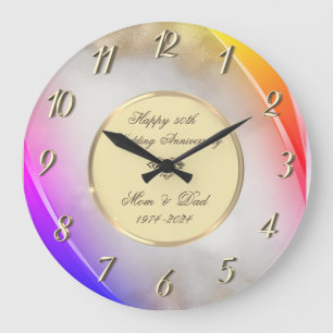 Elegant Gold Glitter Purple 50 Wedding Anniversary Large Clock